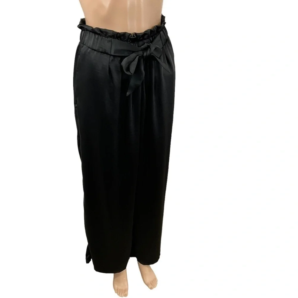 SAVVI Penny Satin Pants black wide leg size small - Picture 3 of 10